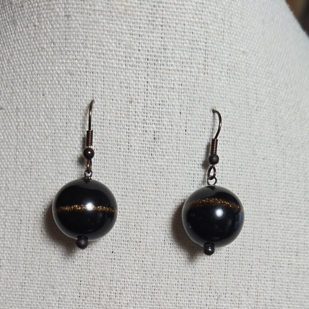 Black Acrylic Globe Earrings With Gold  Dust Detail
